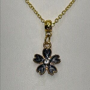 Artisan Handmade Gold Plated Sterling Silver Enamel CZ Flower Charm Necklace
